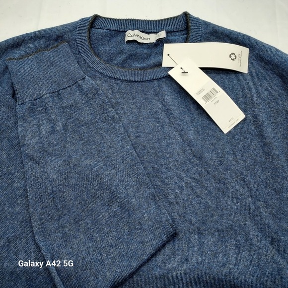 Calvin Klein Mens Crew Neck Sweater, India Ink Heather Blue, Long Sleeve - Large - Picture 1 of 6